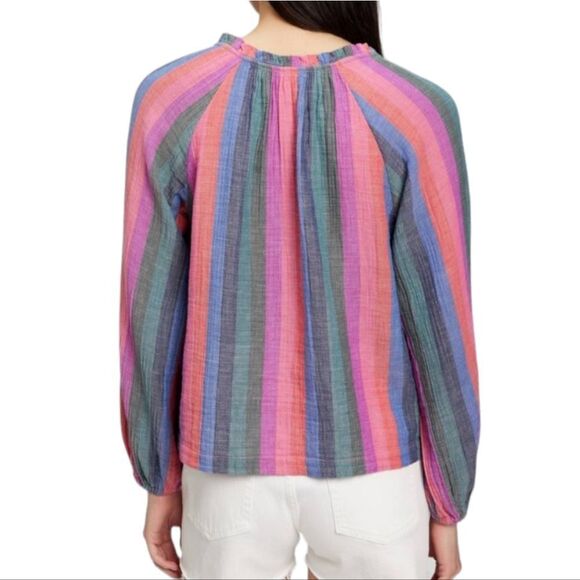 Gap Linen Blend Stripe Peasant Blouse - Picture 2 of 9